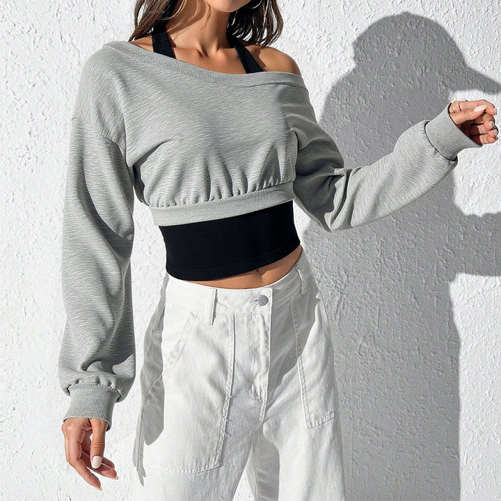 Kvindernes cropped sweatshirt med åben skulder og elastisk talje Stilla