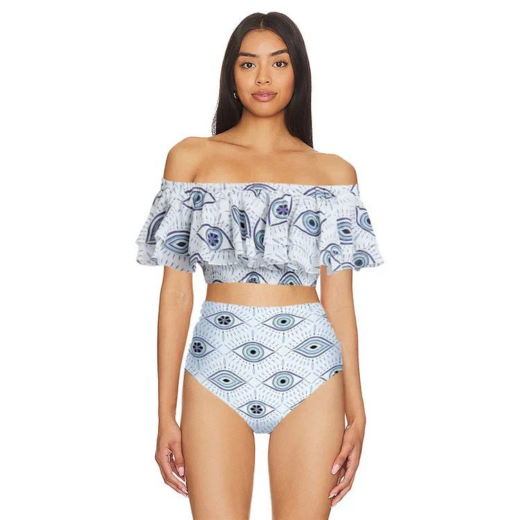 Dame bikini-sæt med elegant flæsedesign og kvalitets maxiskørt Stilla
