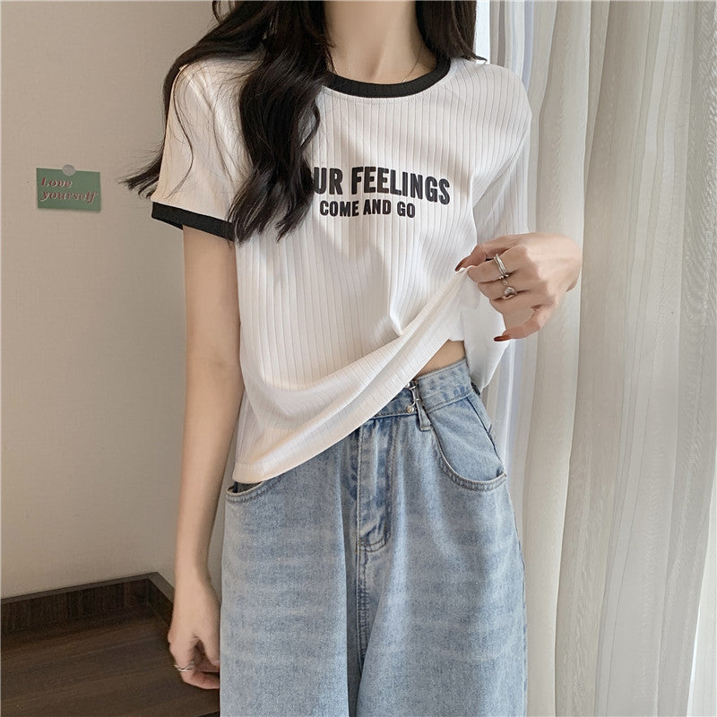 Femme Grafik Ribbet Fritids T-shirt Stilla