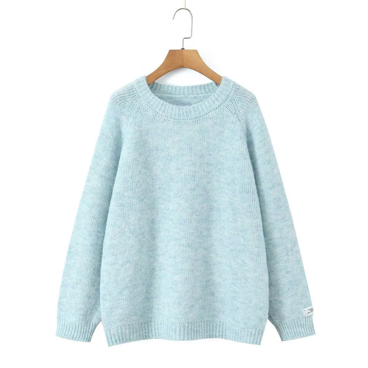 Dame Cozy Strik Sweatshirt med Rund Hals