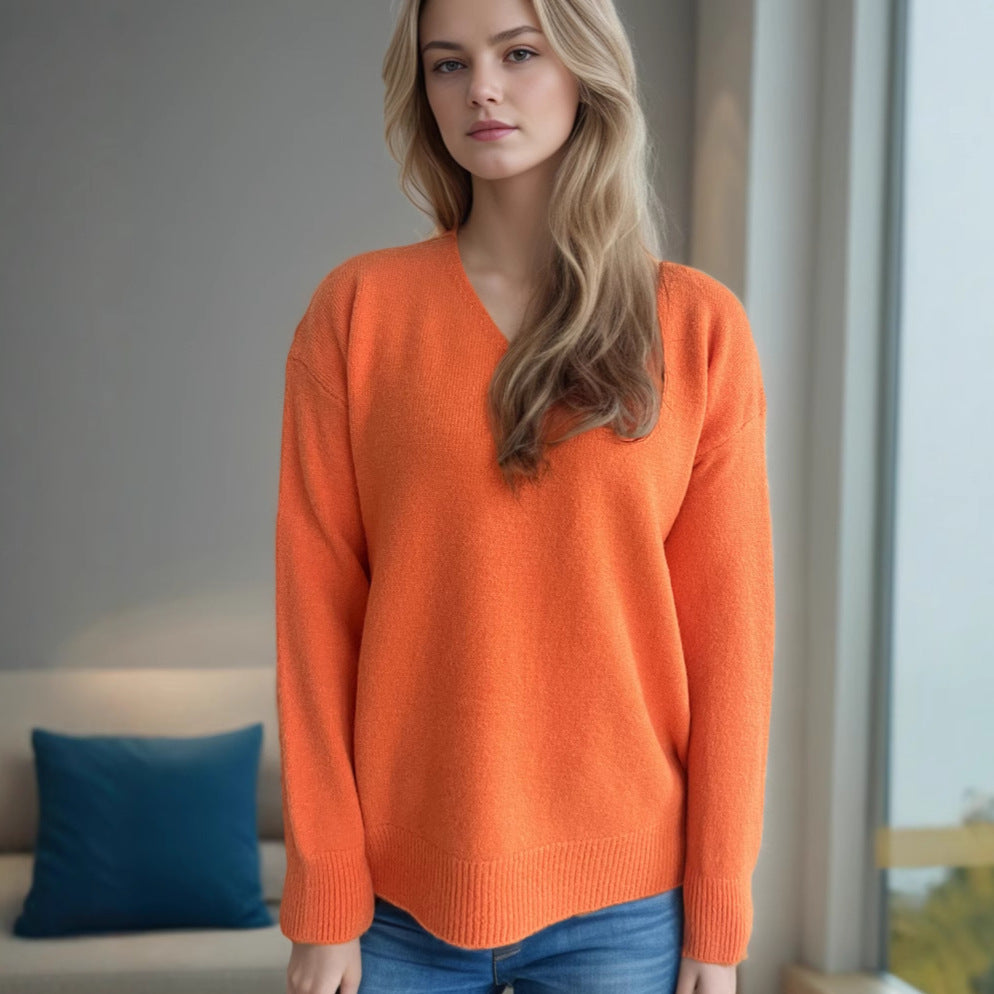Kvinders behagelige V hals sweater med blødt strikket stof Stilla