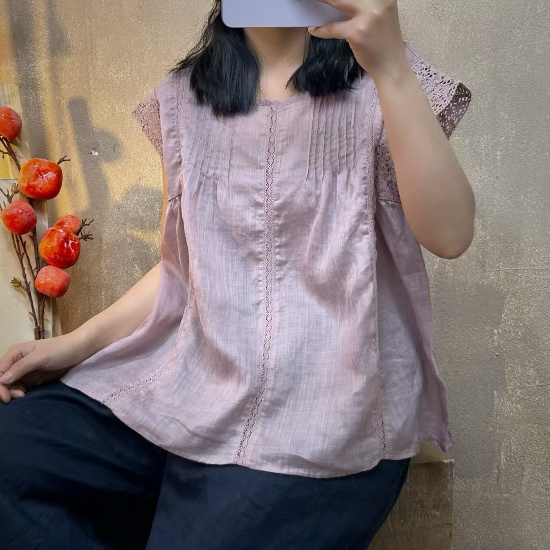 Femme Ruffle Ærme Afslappet Linned Top Stilla