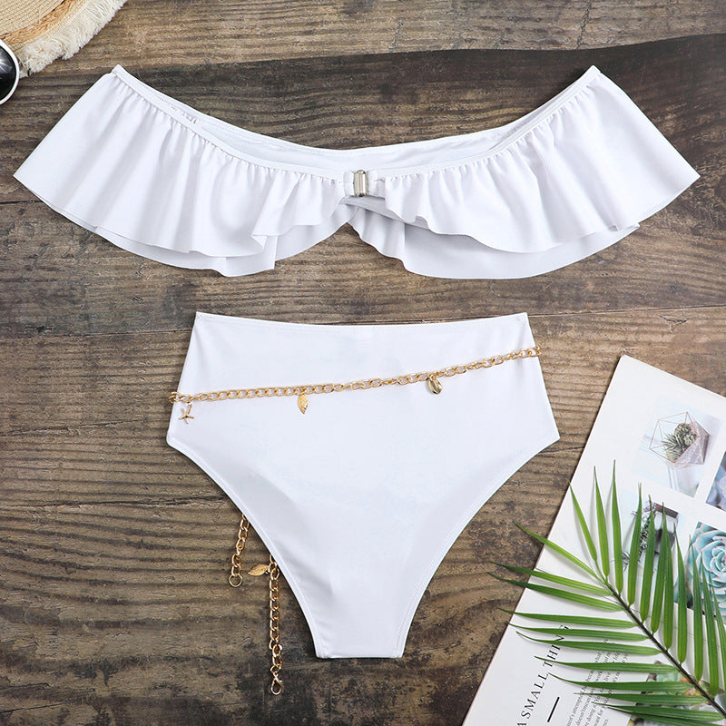 Dame Bikini-sæt med elegant Off-Shoulder-design og luksuriøs smykkeaccessoire Stilla