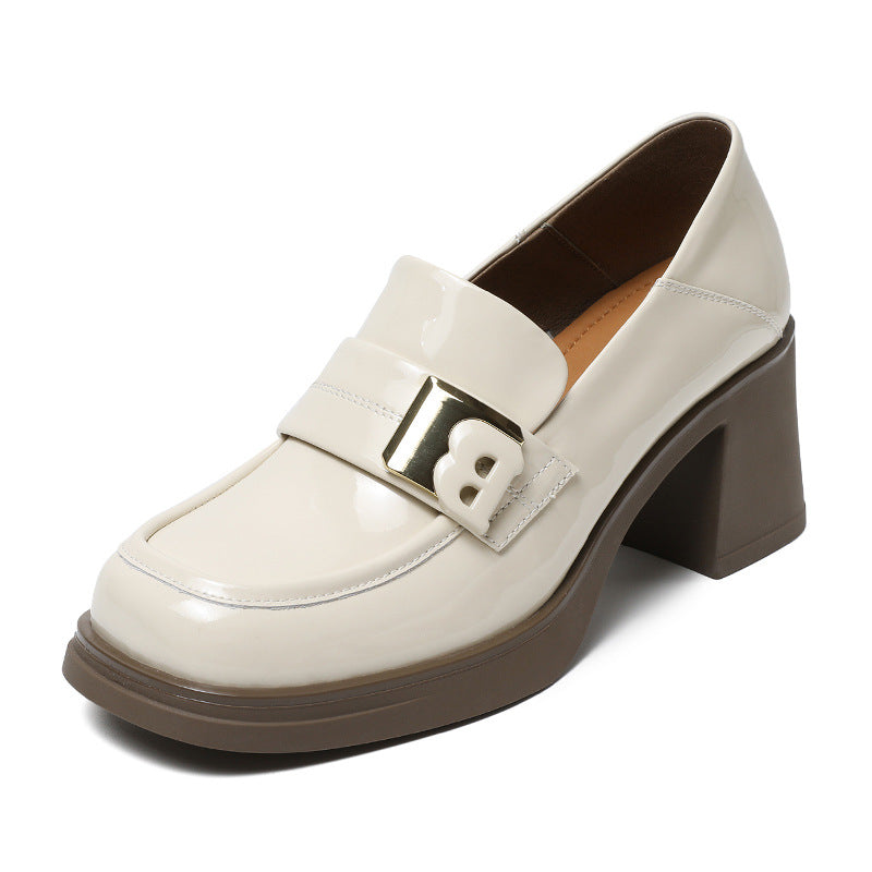 Dame Chunky Hæl Slip-On Loafers med dekorativt spænde-detalje Stilla