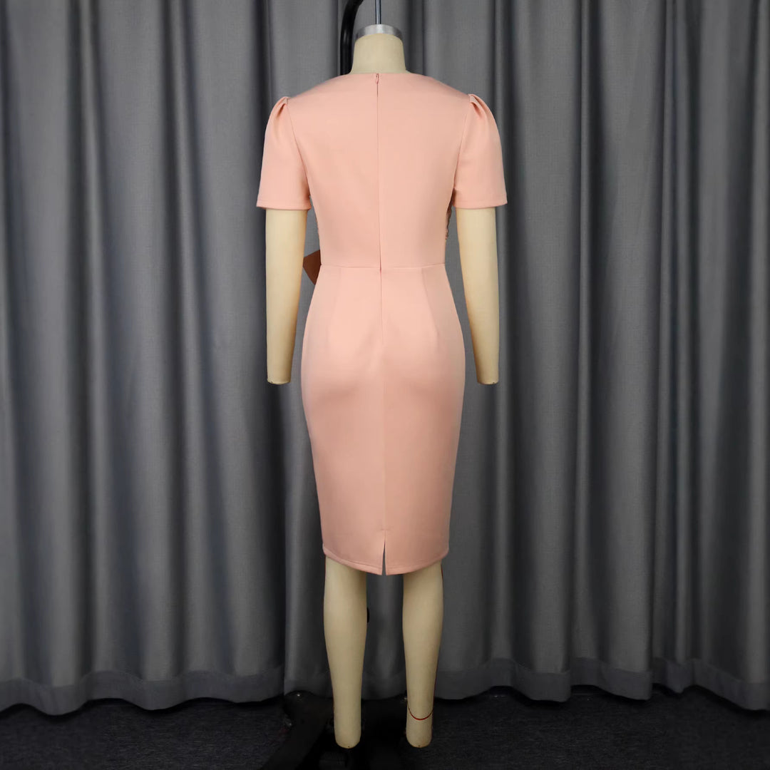 Dame Elegant Dekoreret Midi-Kjole med Sløjfedetail Skovae