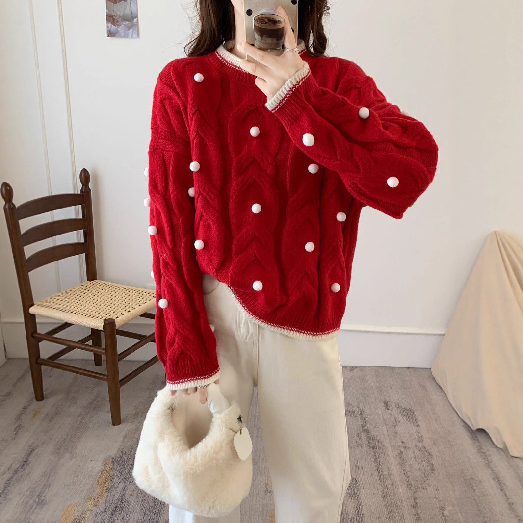 Kvinders chunky strik oversized sweater med afslappet kabelmønster og legende applikationer Stilla
