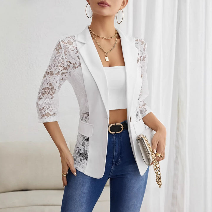 Dame Elegant Blazer med gennemsigtige spidselementer Skovae