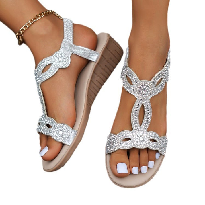 Dame Kvalitets Sandaler med glitrende Strassdetaljer og ergonomisk Sål Stilla