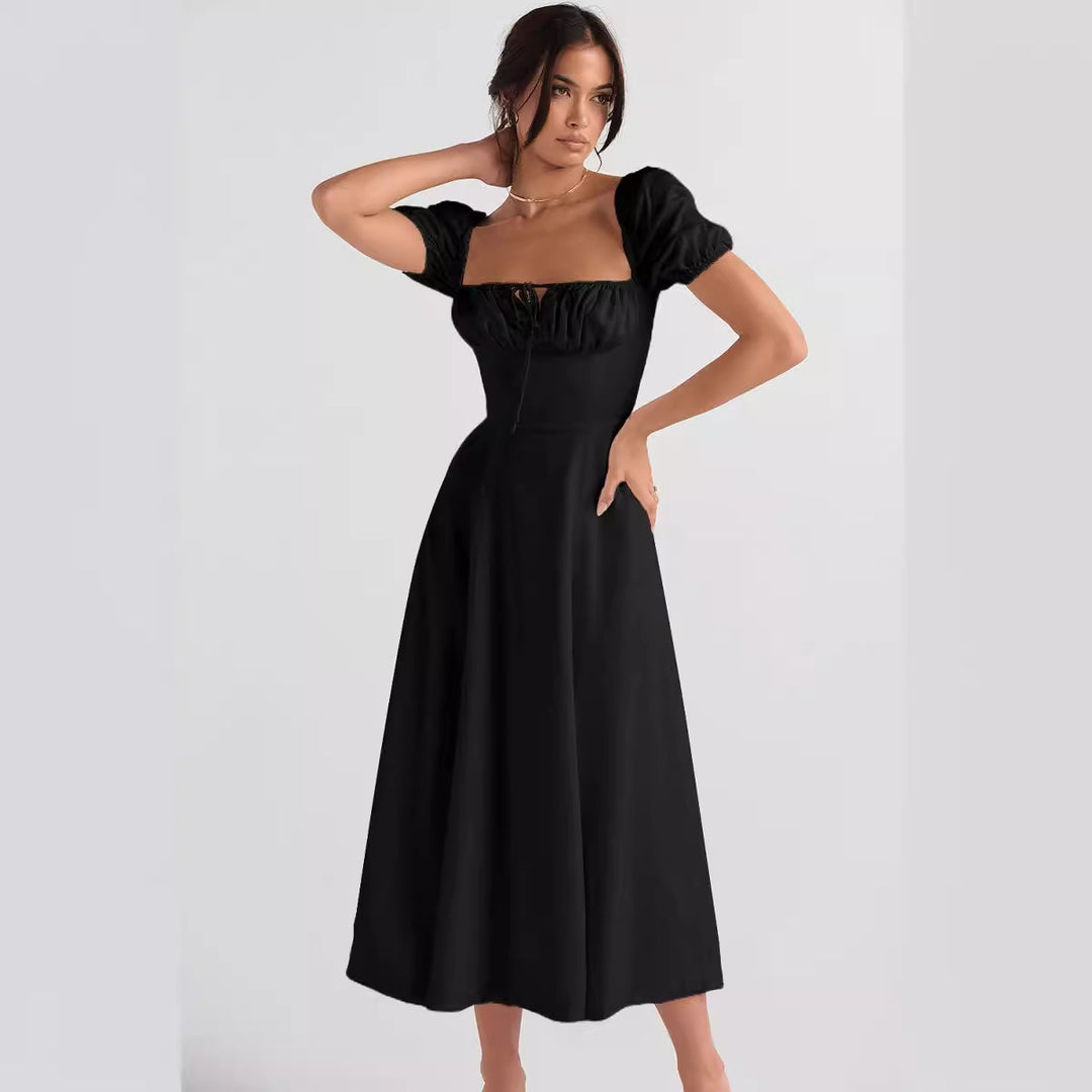 Dame midi kjole med kliché korse og udvidet skirt