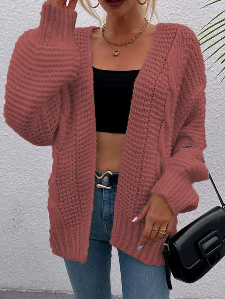 Kvinders chunky strikket cardigan med komfortable åbne lommer og afslappet pasform Stilla