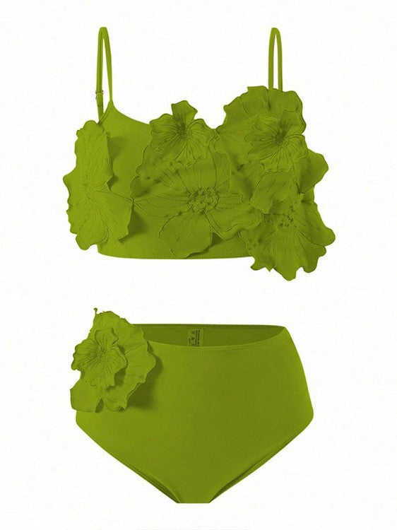 Dame To-delt Bikini-sæt med blomsterdesign og højt skåret trusse Skovae
