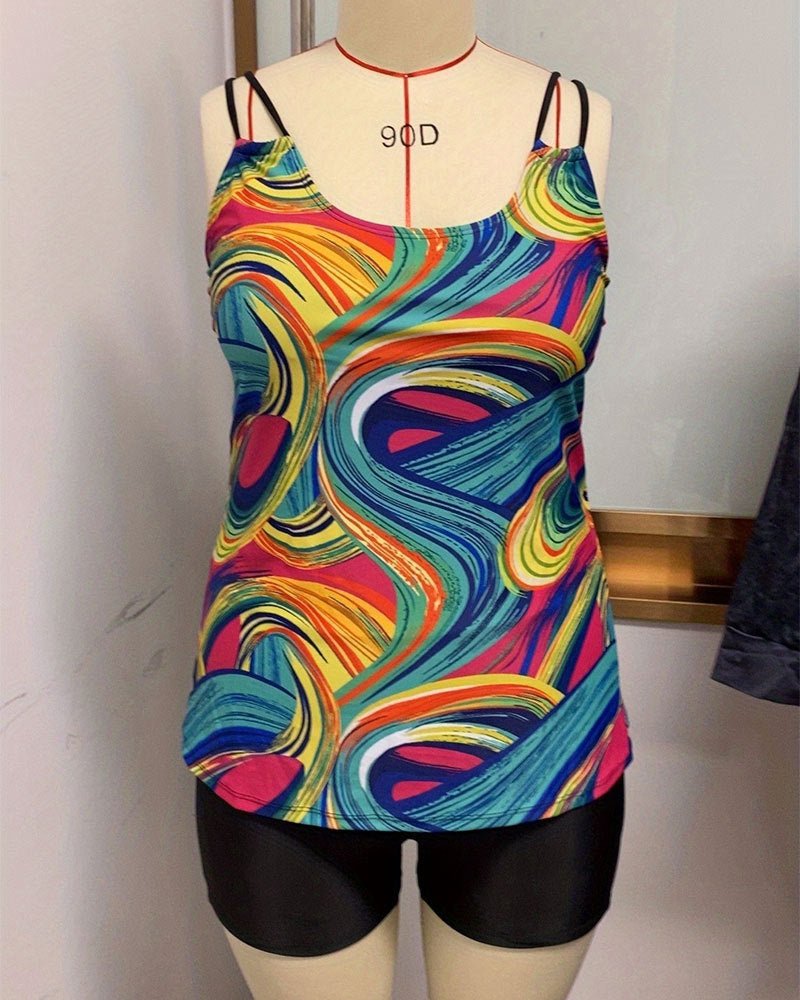 Dame Sporty Tankini med farverigt mønster Skovae