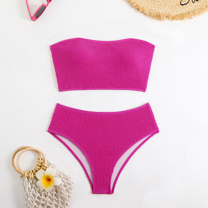 Dame Bandeau-bikini i strikkedesign med høj talje Stilla