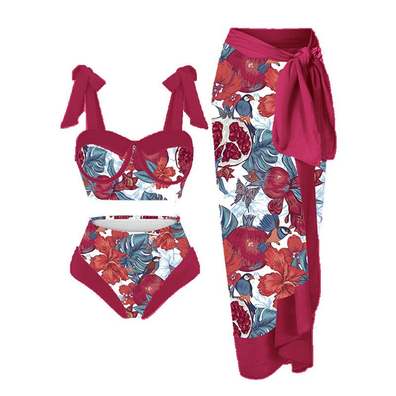 Dame Bikini-sæt med blomsterdesign og elegant overkjole Skovae