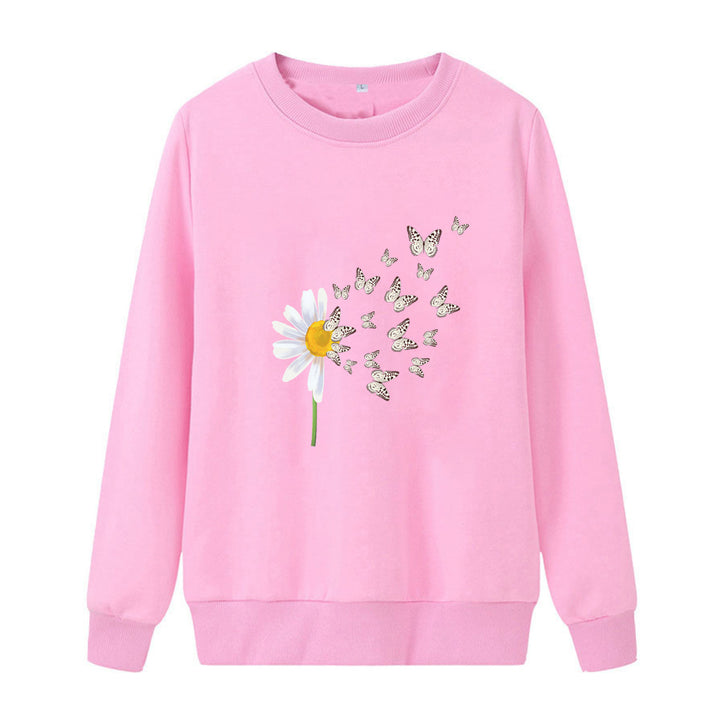 Kvinders sweatshirt med blomster sommerfugledesign Skovae