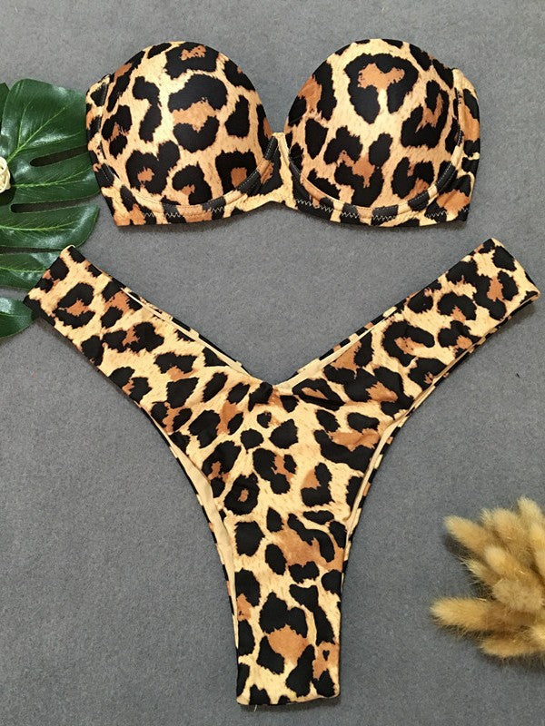 Dame Strapless Leopardmønster Bikini-Sæt Stilla