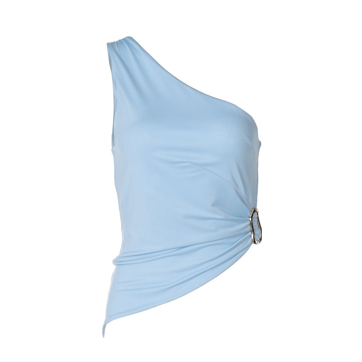Dame Elegant One-Shoulder Top med draperet design og sidelæg Stilla