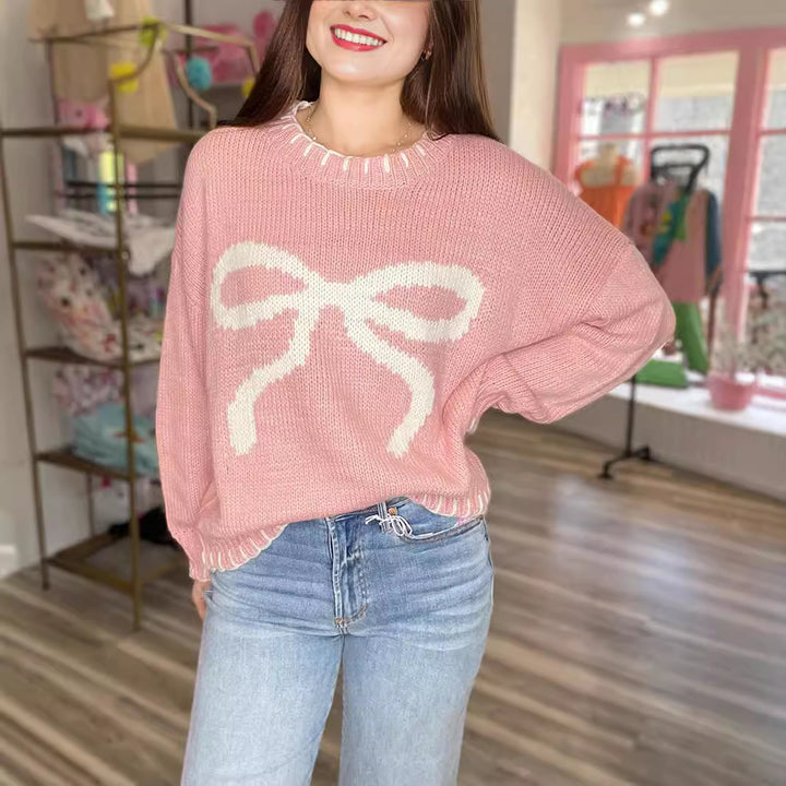 Kvindernes afslappede sweater med kunstnerisk sløjfemønster Stilla