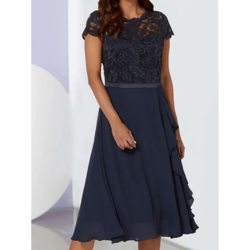 Dame Elegant Spids Overlay A-Linje Kjole Stilla