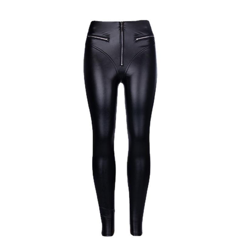 Dame Kvalitets Kunstlæder Leggings med modische Lynlåsdetaljer Skovae
