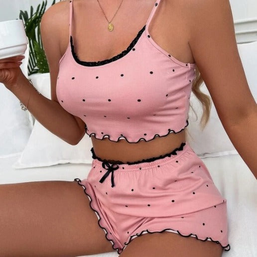 Dame Crop-Top og Shorts Sæt med legesygt prikkedesign Stilla