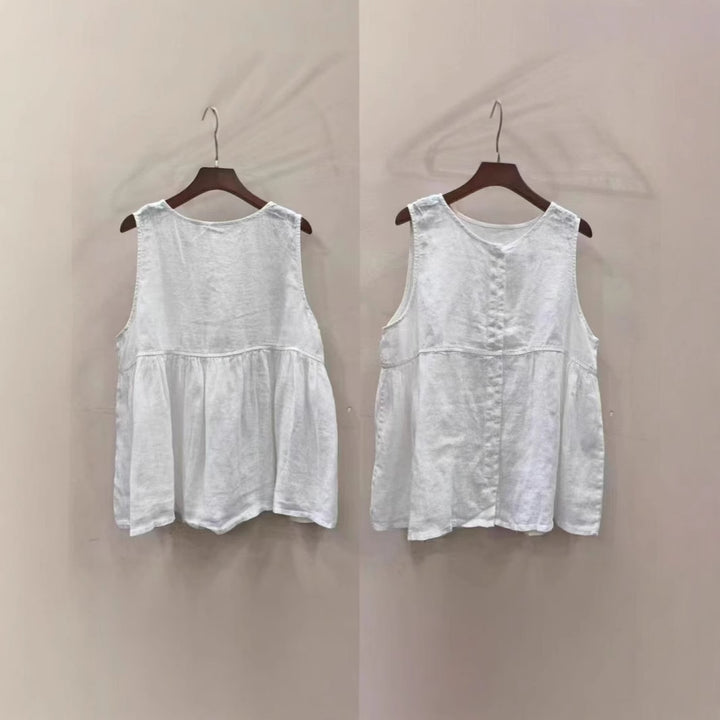 Femme Knap-Ned A-Linje Bluse med plisserede detaljer Stilla