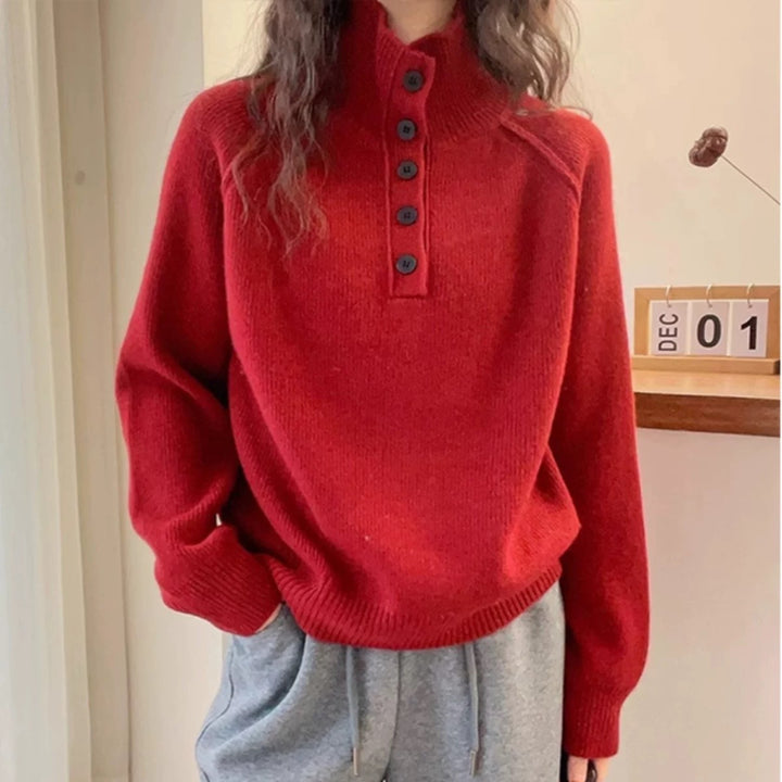 Kvinder Komfortabel Strikket Sweater med Knapliste Stilla