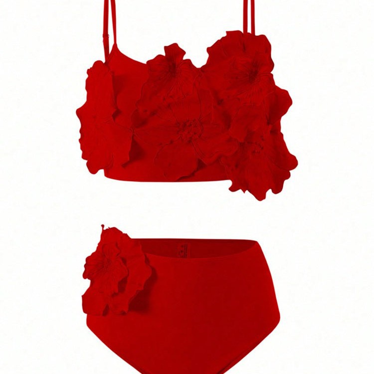 Dame To-delt Bikini-sæt med blomsterdesign og højt skåret trusse Skovae