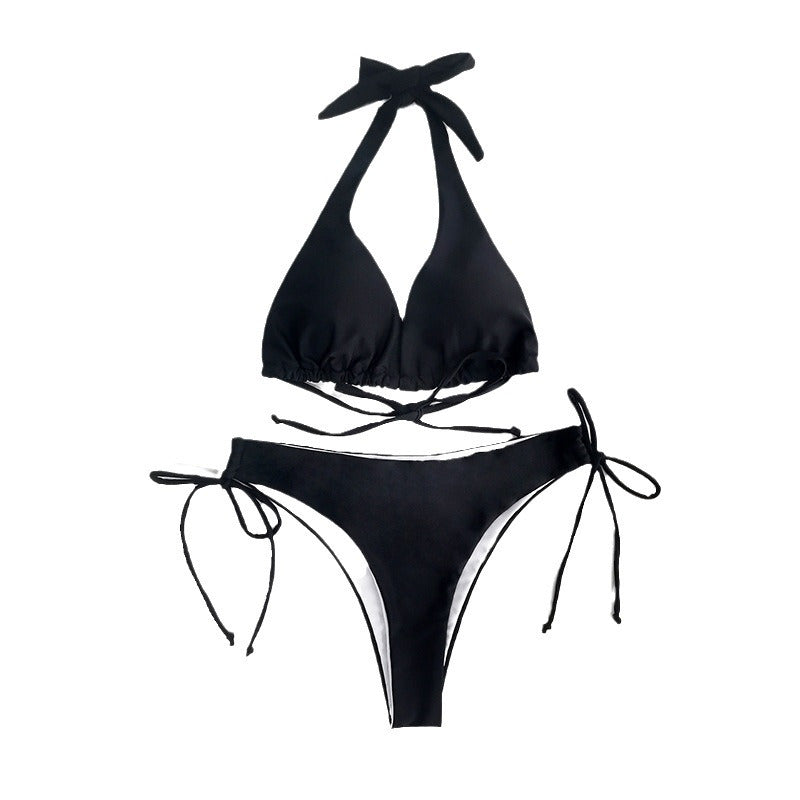 Dame triangel-bikini med raffinerede bindebånd og dyb udskæring Stilla