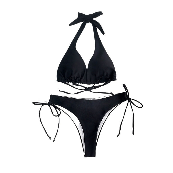 Dame triangel-bikini med raffinerede bindebånd og dyb udskæring Stilla
