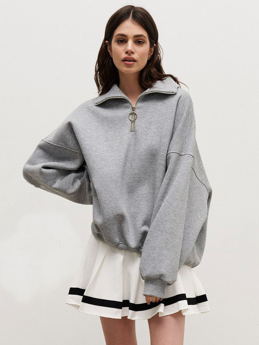 Dame sweatshirt med høj krave og lynlåsdetalje Stilla