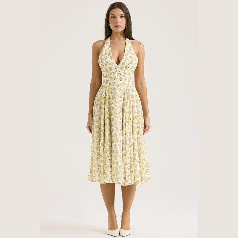 Dame Blomster Shirt Halterneck Maxikjole Stilla