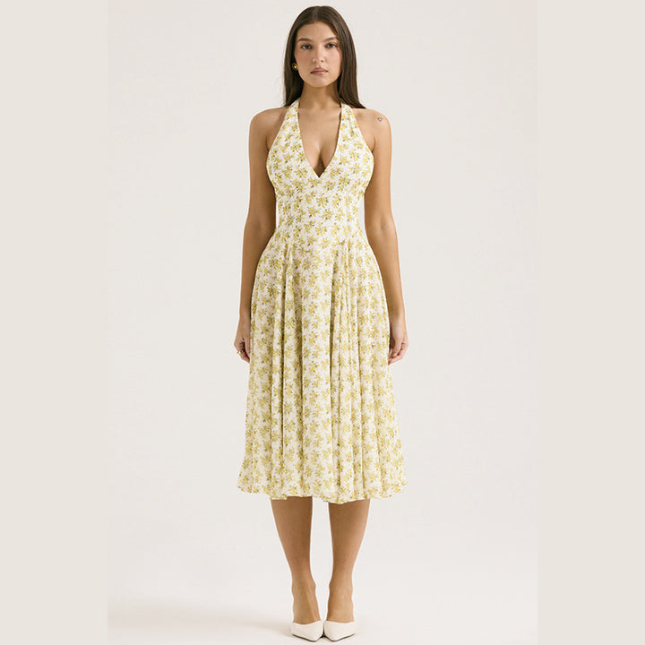 Dame Blomster Shirt Halterneck Maxikjole Stilla