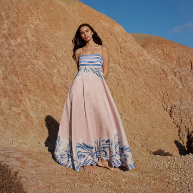 Dame maxi kjole med subtil gradient og blomsterprint Skovae