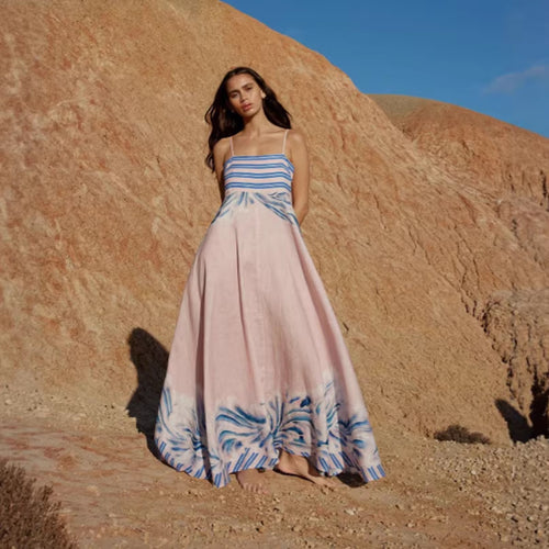 Dame maxi kjole med subtil gradient og blomsterprint Skovae