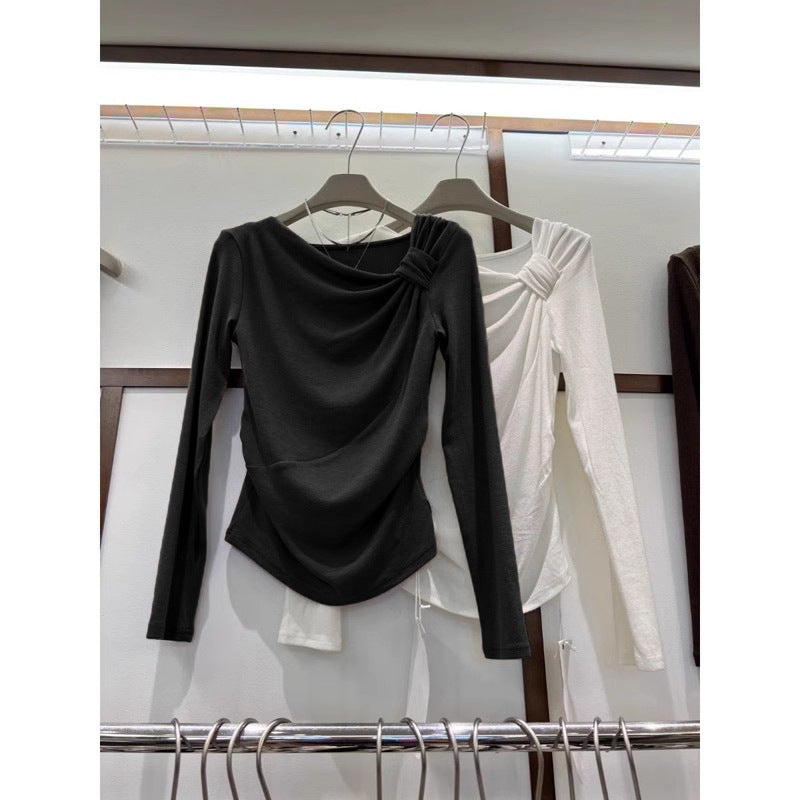 Dame Rynk Langærmet Top med elegant Detalje Stilla