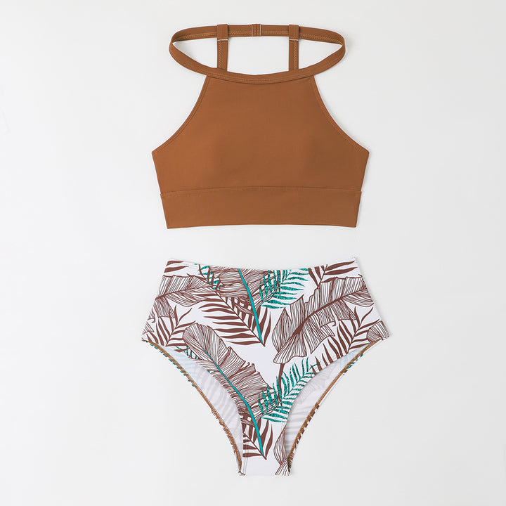 Dame Højskåret Bikini med sporty top og blomsterdesign Stilla