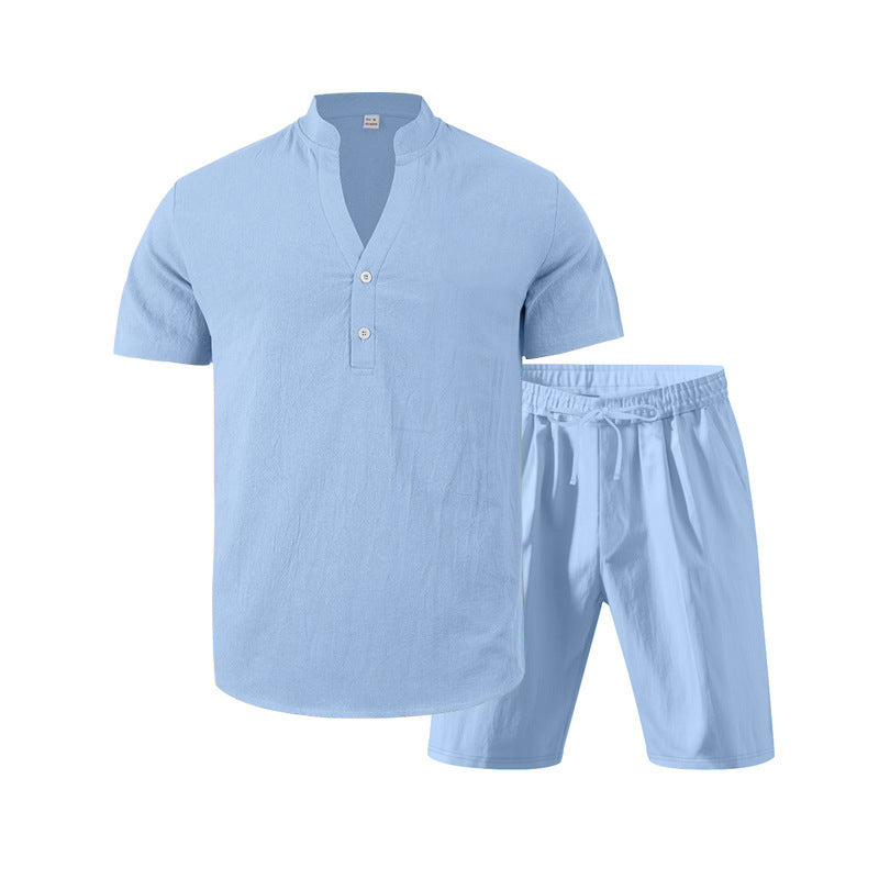 Herrer afslappet top med kort knaplukning og behagelige shorts Stilla