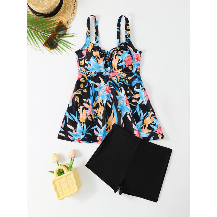 Dame Tankini med blomstret overdel og behagelige shorts Stilla