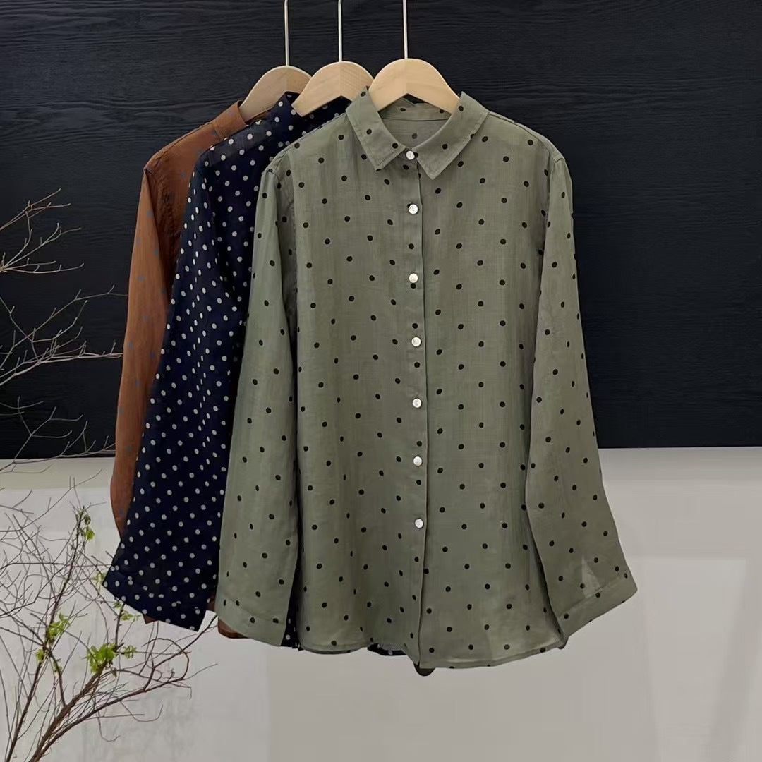Dame Polka Dot Letvægts Button-Up Skjorte Stilla