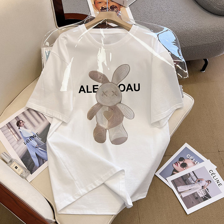 Dame T-shirt med kunstnerisk kaninmotiv og afslappet snit Stilla