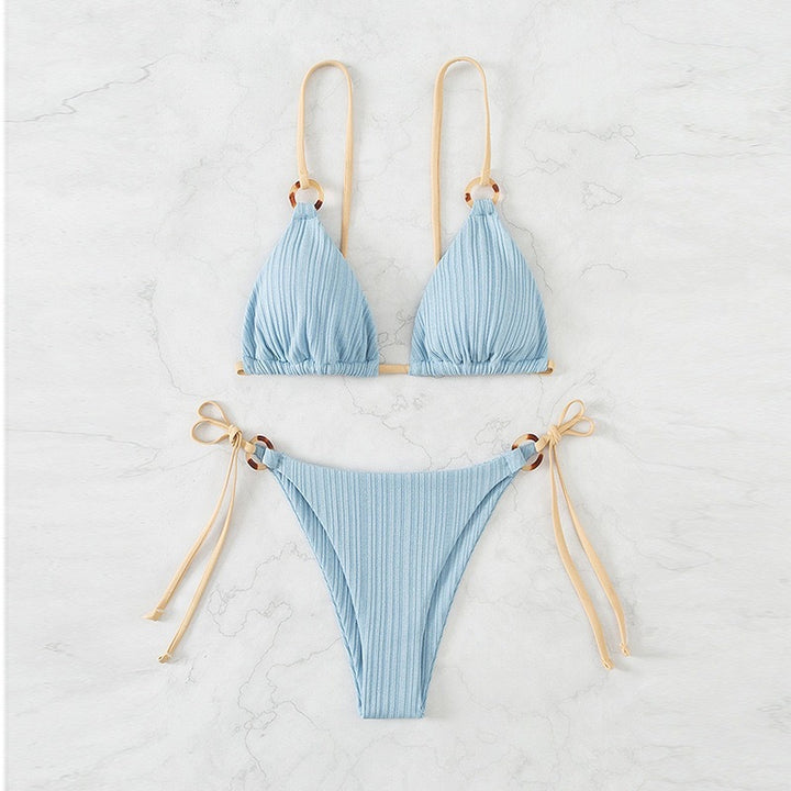 Dame Triangel-Bikini-Sæt med justerbare bånd og gyldne accenter Stilla
