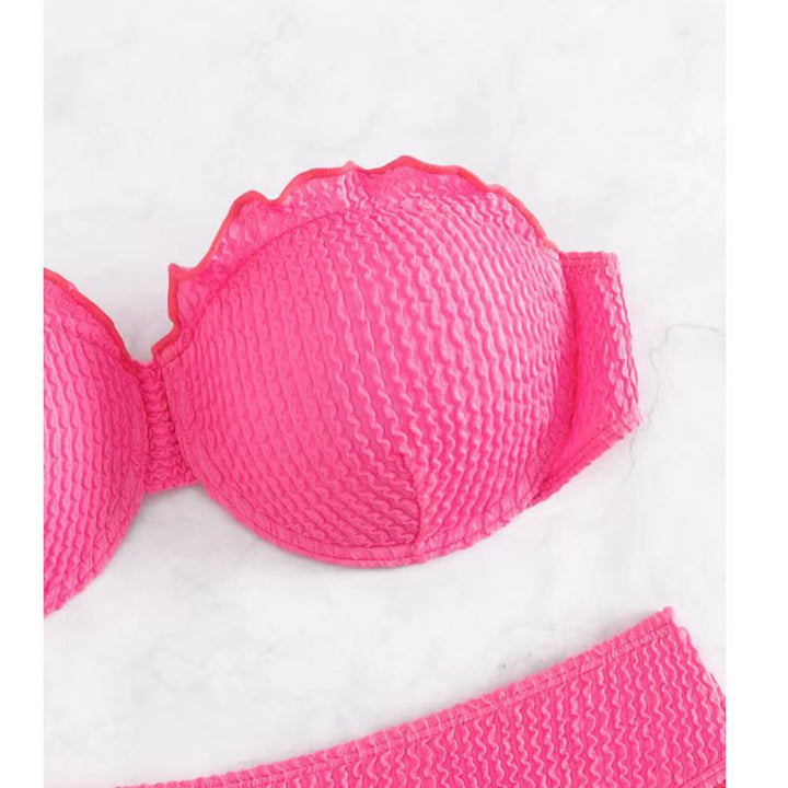 Dame bandeau-bikini med flæser og høj talje Stilla