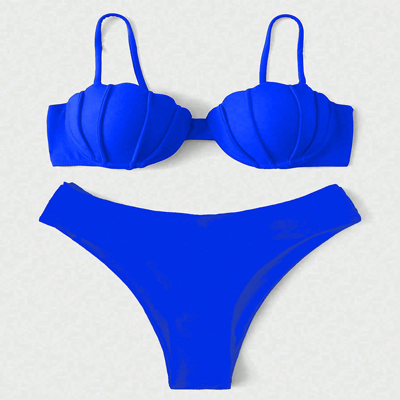 Dame bikini-sæt med struktureret overdel og høj benudskæring Stilla