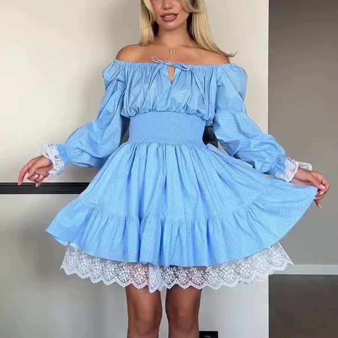 Damer Off-Shoulder Kjole med Voluminøse Flæse Detaljer og Blonder Trim Skovae