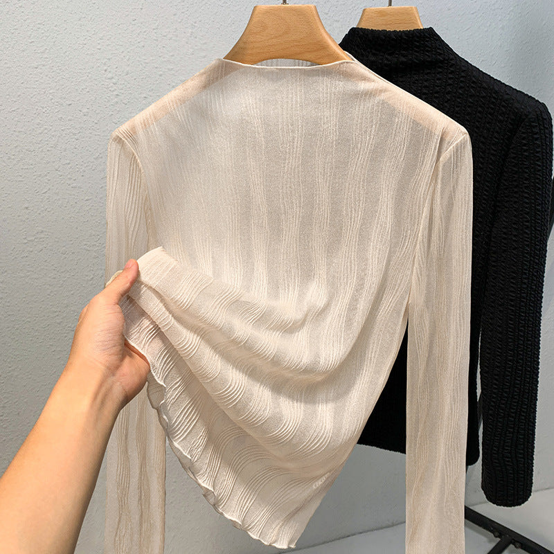 Dame Langærmet bluse med elegant omslag design lavet af høj kvalitet chiffon Stilla