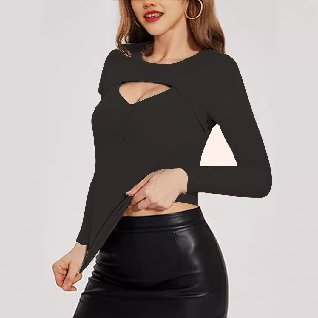 Damer moderigtigt langærmet skjorte med cut-out detalje og rynkning Stilla