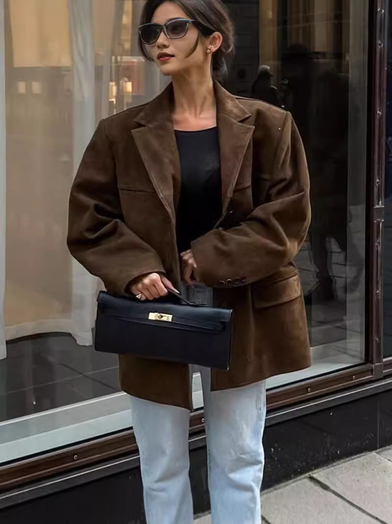 Dame Suede-look Blazerjakke med moderne snit Stilla