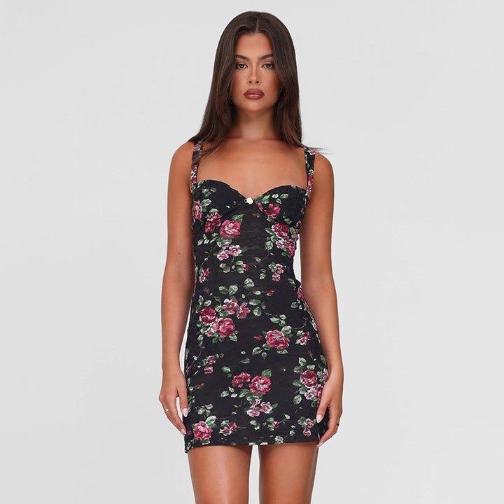 Dame Floral Print Bodycon Mini Kjole Stilla