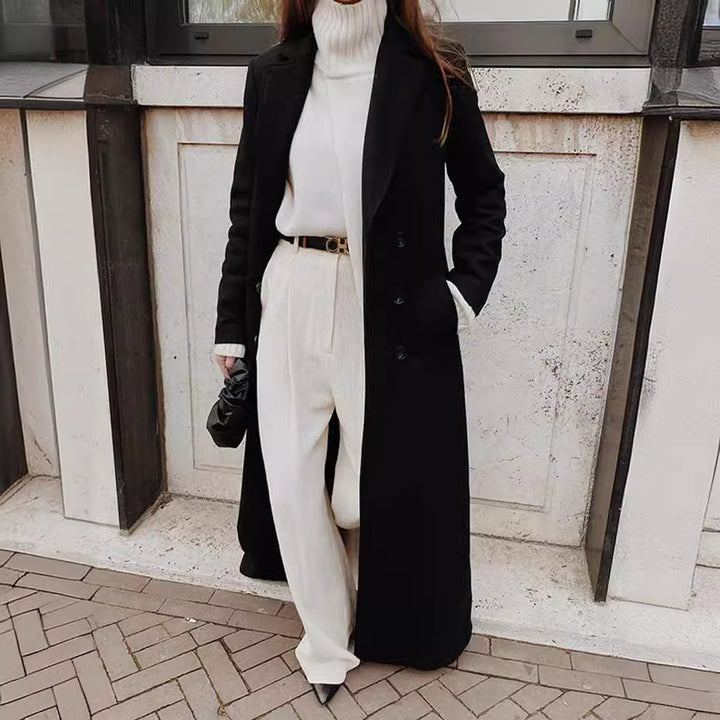 Dame klassisk Maxi-frakke med elegante folder og lommer Stilla